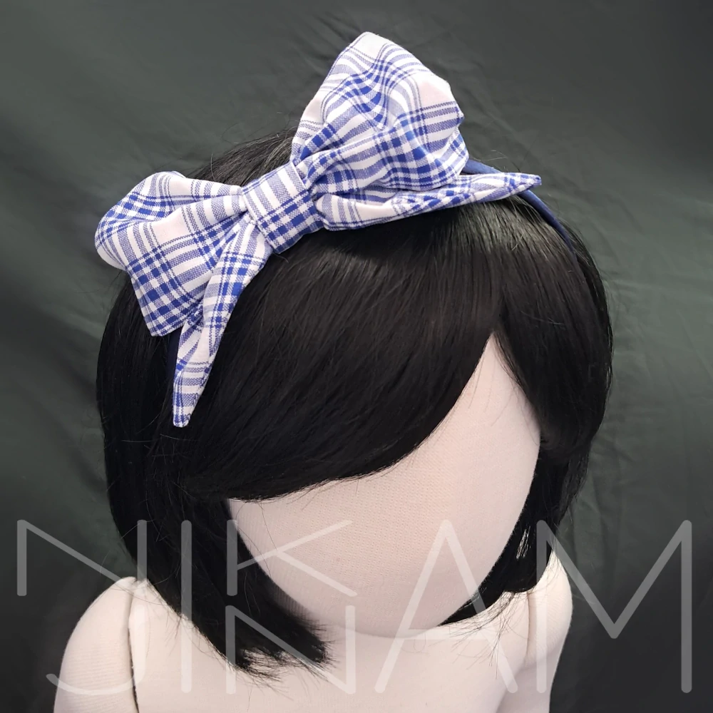 Čelenka červenou látkovou mašlí - modrá