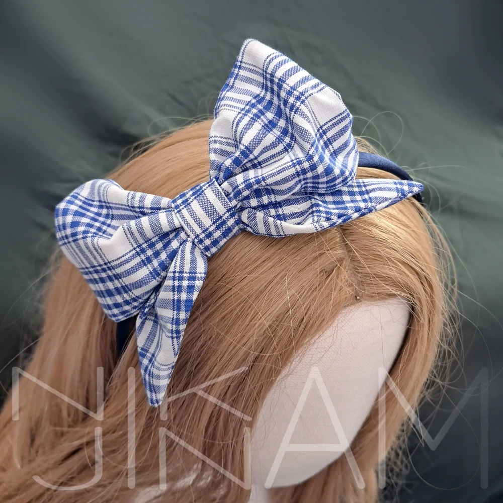 Čelenka červenou látkovou mašlí - modrá