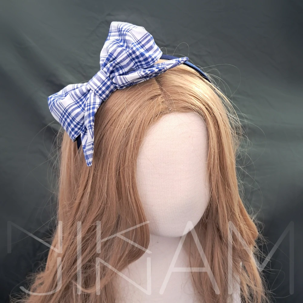 Čelenka červenou látkovou mašlí - modrá